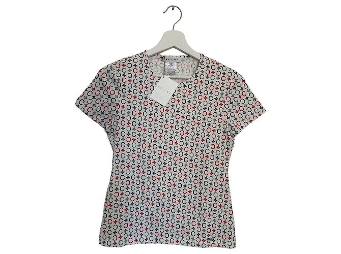 Céline Celine Camiseta de algodón monogram Triomphe Blanco Roja Azul Gris 