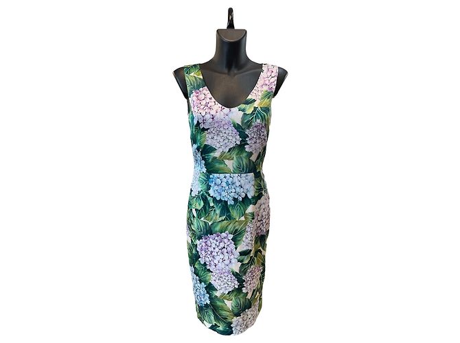 Dolce & Gabbana Abito in seta Dolce&Gabbana con stampa floreale verde e rosa