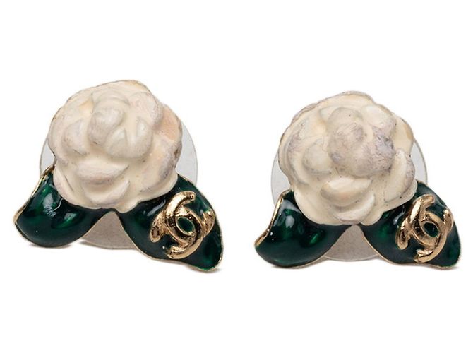 Pendientes Chanel Coco Mark Camellia Blanco Verde