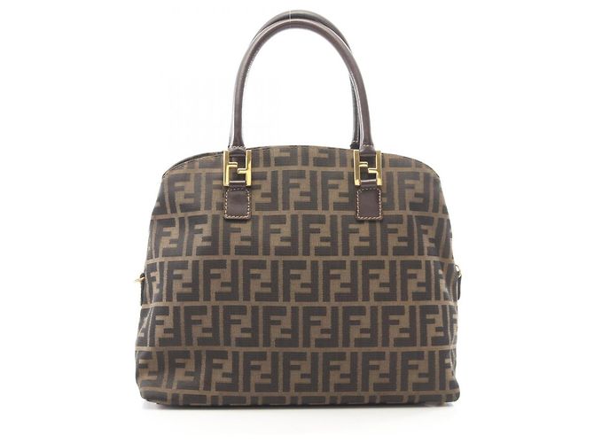 Borsa Fendi Zucca marrone e nera in pelle e tela Nero