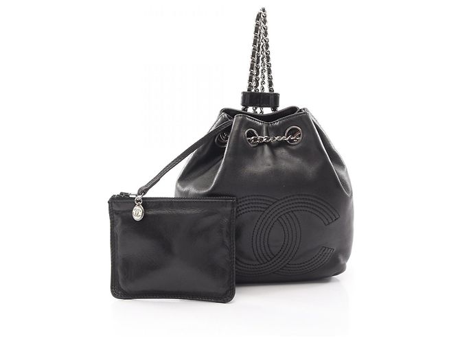 Chanel Coco Mark Small Drawstring Backpack/Handbag Black