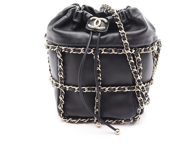 Chanel Coco Mark Drawstring Shoulder Bag Black