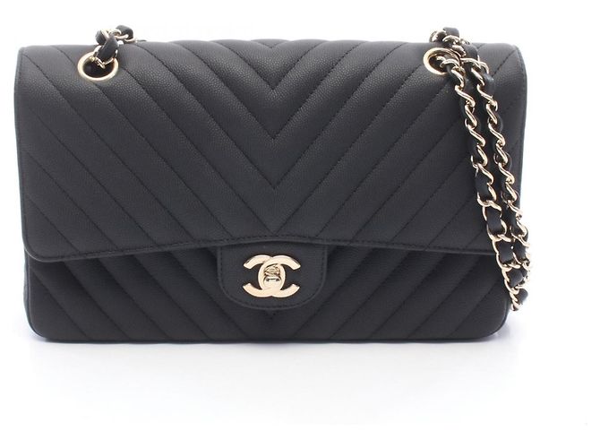 Borsa a Spalla Chanel Chevron V-stitch Double Flap Nero