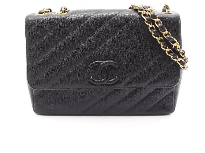 Timeless Borsa a tracolla Chanel Bias Stitch Coco Mark Nero