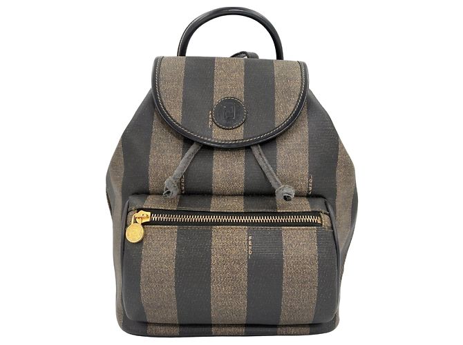Fendi Pequin Striped Canvas Backpack Brown Khaki