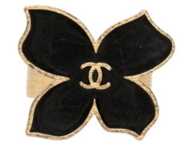 Anello Chanel Coco Mark Flower Motif Nero D'oro