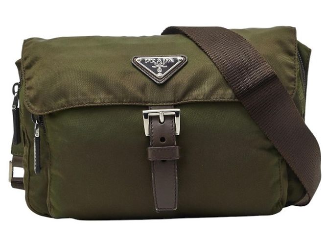 Borsa a tracolla con placca logo Triangle Prada Verde Cachi 