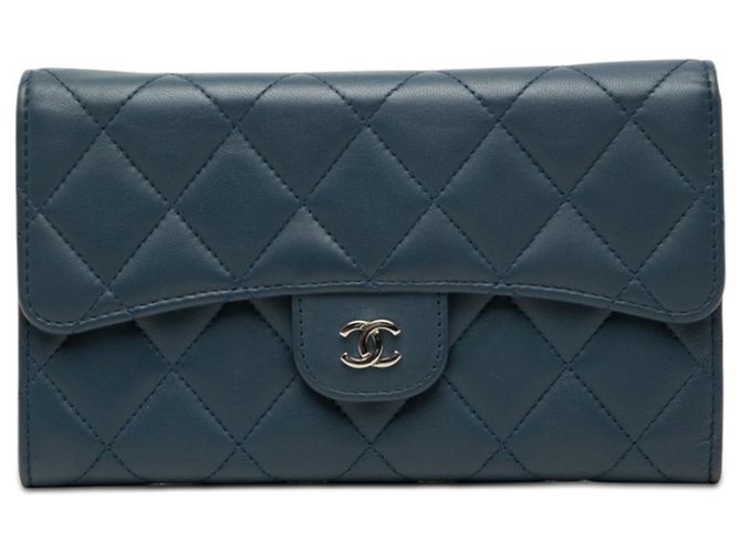 Chanel Matelassé Coco Mark Long Wallet Navy blue