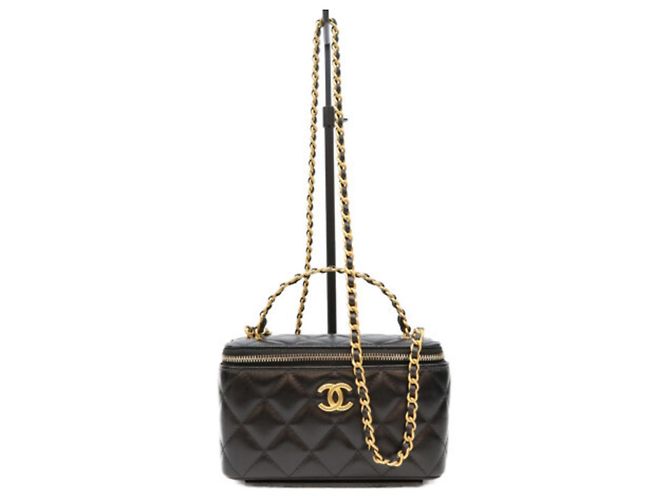 Vanity Borsa a tracolla e beauty case in pelle di agnello nera Chanel Nero