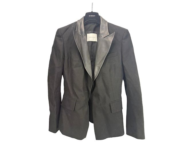 Pierre Balmain Wollblazer mit Lederrevers Schwarz