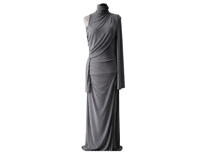 Alberta Ferretti Drapiertes Maxi-Kleid aus grauer Viskosemischung