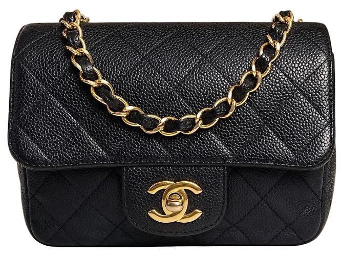Timeless Chanel Mini Square Classic Flap - Pelle Caviar Nera e Hardware Dorato Nero Gold hardware