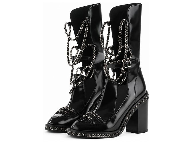 Chanel Stivali Chain Obsession Pelle Spazzolata Nera Fall 2013 Nero