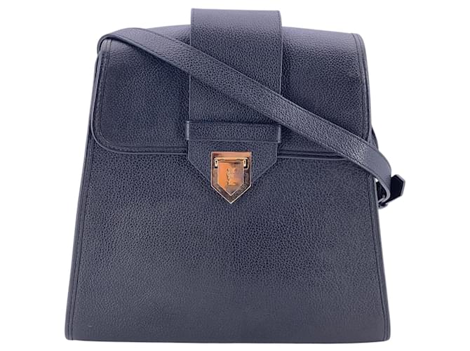 Yves Saint Laurent Sac bandoulière trapèze en cuir noir vintage 