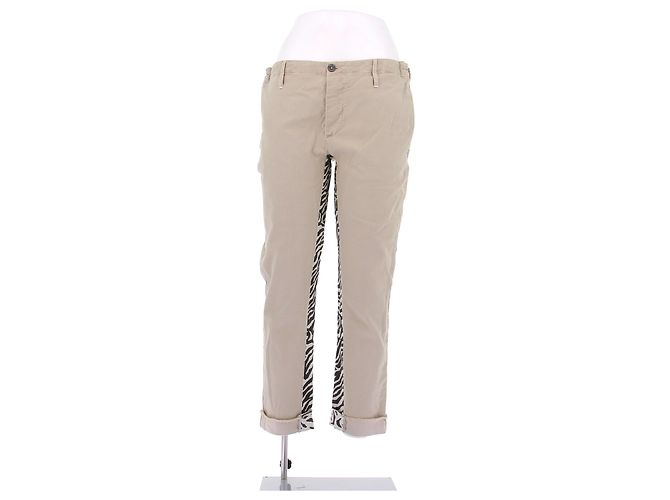 Autre Marque Pantalones beige con estampado animal