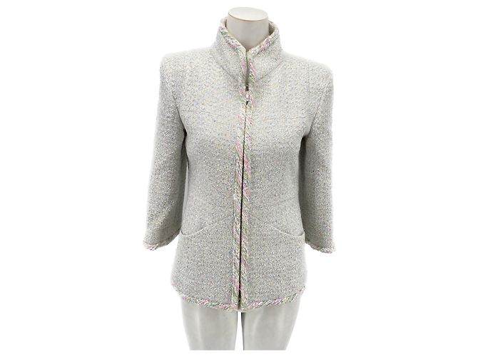 Chanel Wolljacke mit Reißverschluss Weiß Größe 38