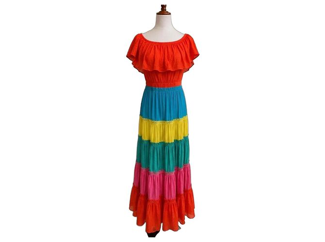 Alice + Olivia Gestuftes Maxi-Kleid Multicolour Pink Rot Blau Mehrfarben Grün Gelb