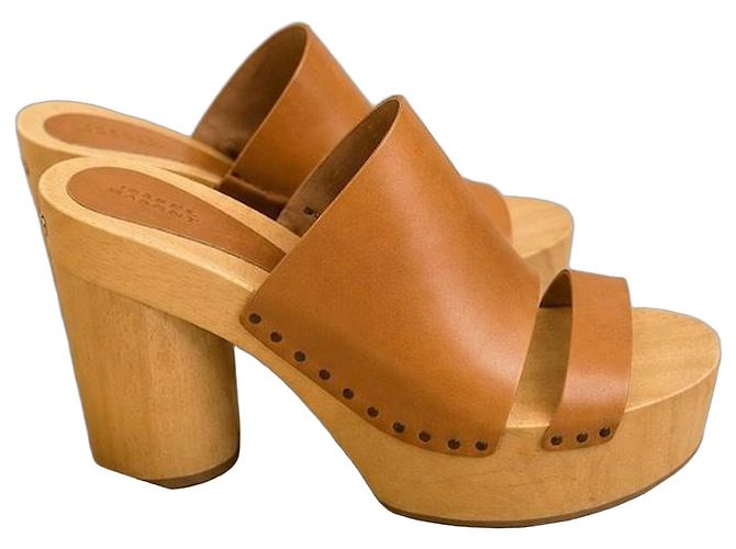 Isabel Marant Brown Leather Platform Clogs