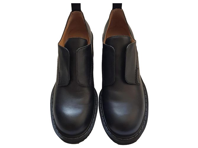 Jil Sander Navy Leder-Loafer mit Blockabsatz in Schwarz