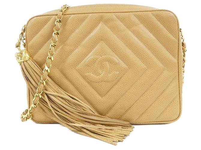 Bolsa de ombro Chanel em couro de vitelo granulado Bege
