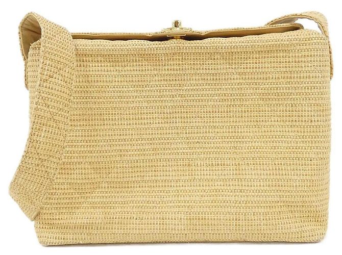 Borsa a tracolla Chanel in rafia beige