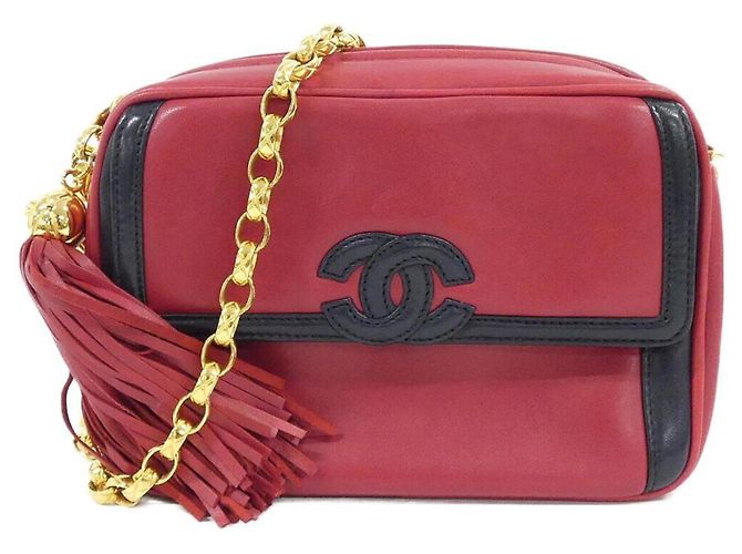 Borsa a tracolla Chanel blu navy e rosso