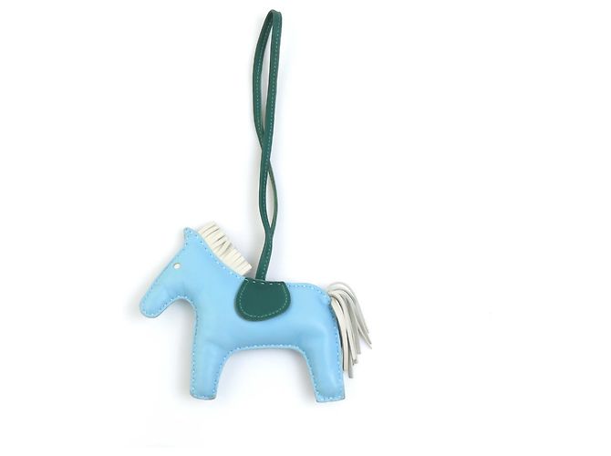 Hermès Hermes Rodeo MM Handtaschenanhänger Weiß Blau Grün