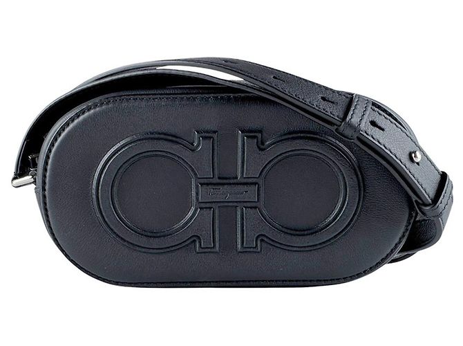 Gancini Borsa a tracolla in pelle nera Salvatore Ferragamo Nero