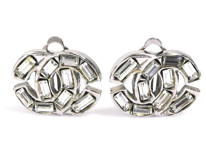 Orecchini a clip Chanel argento con strass