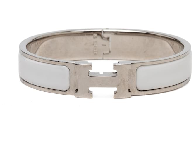 Hermès White Narrow Enamel Clic H Bracelet PM 