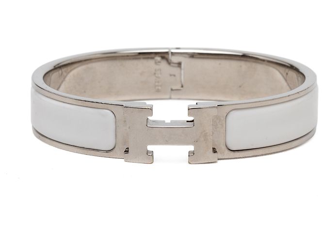 Pulseira Hermès Clic H em esmalte branco estreito PM 