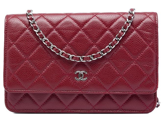 Chanel Red CC gestepptes Caviar Wallet on Chain Rot Bordeaux