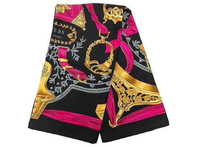 Sciarpa in seta Hermès Black Etriers 90 Nero