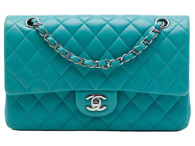 Chanel Blue Medium Classic Lambskin Double Flap Turchese