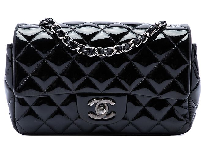 Chanel Black Mini Rectangular Classic Patent Single Flap Nero