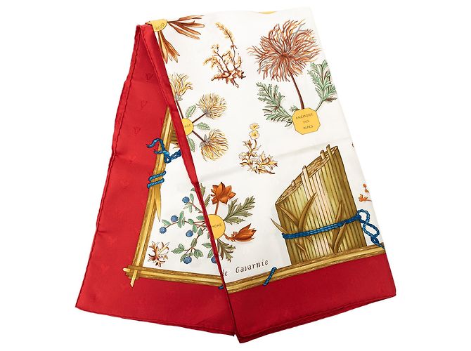 Lenço de seda Hermès White Herbier de Gavarnie 90 Branco