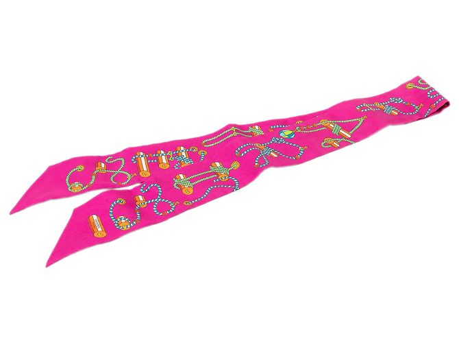 Pañuelo Twilly de seda Hermès Pink Cordages Rosa