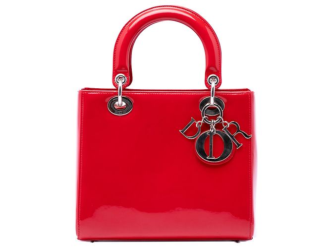 Lady Dior in rotem Lackleder, Größe Medium