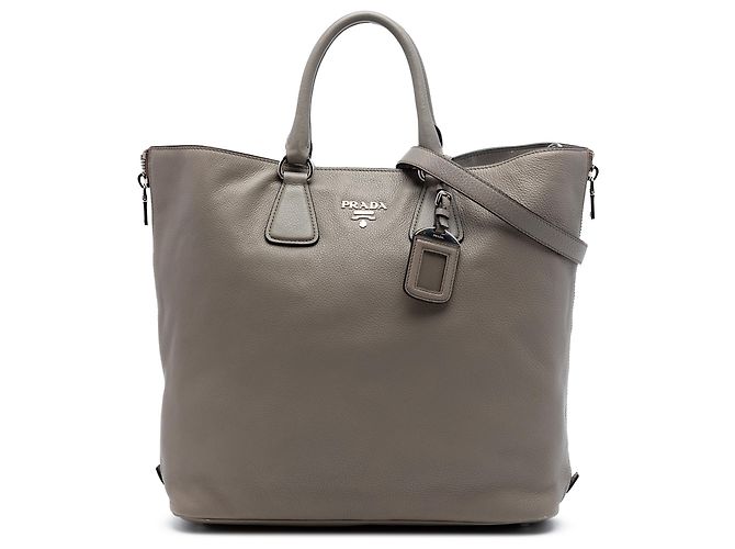 Prada Sac cabas convertible à fermeture éclair latérale en Vitello Daino marron Taupe