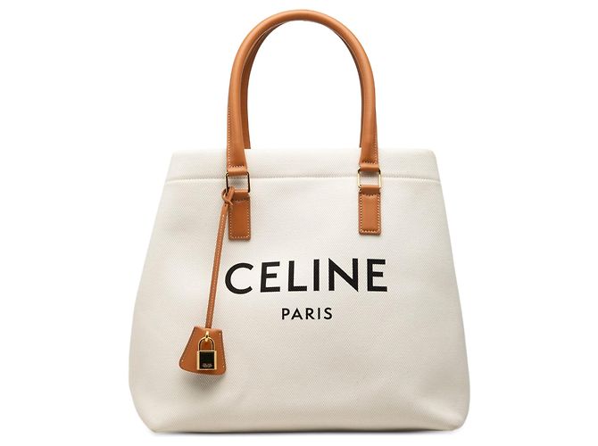 Céline Tote orizzontale Celine Brown Small Canvas Logo Print Marrone Beige
