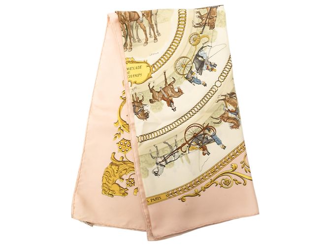 Lenço de seda Hermès Pink La Promenade de Longchamps 90
