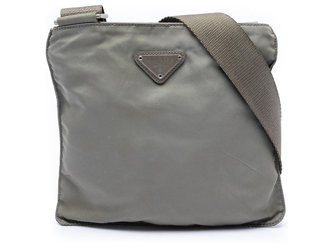 Borsa a tracolla Prada Gray Tessuto Zip Top Marrone