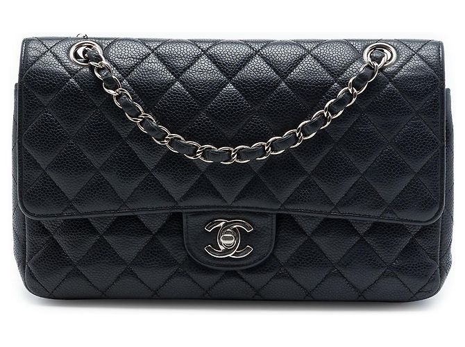 Chanel Black Medium Classic Caviar Double Flap Noir