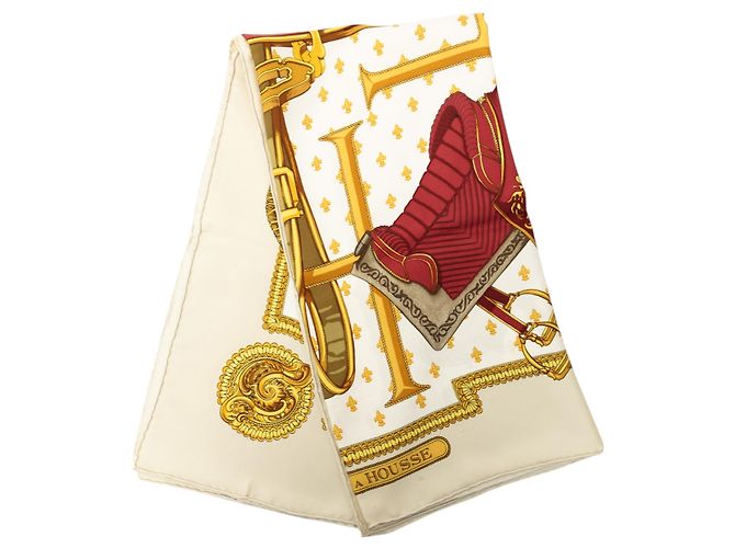 Hermès Seidentuch White Selles a Housse 90 Weiß