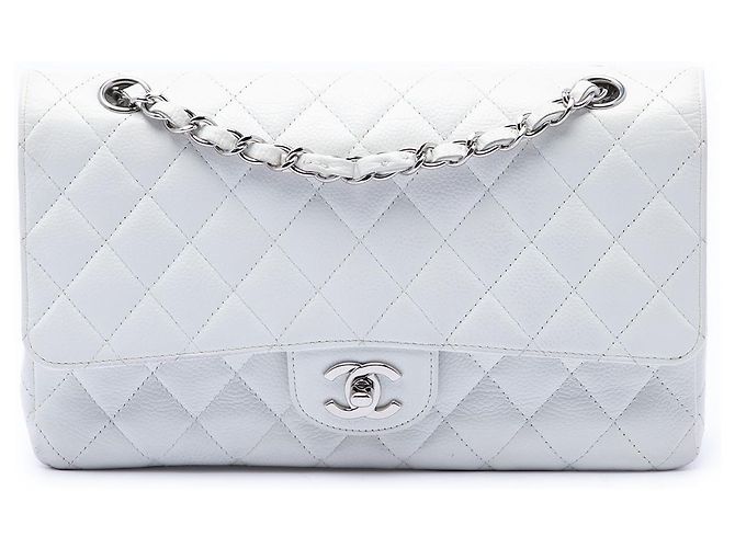 Chanel White Medium Classic Caviar Double Flap Bianco