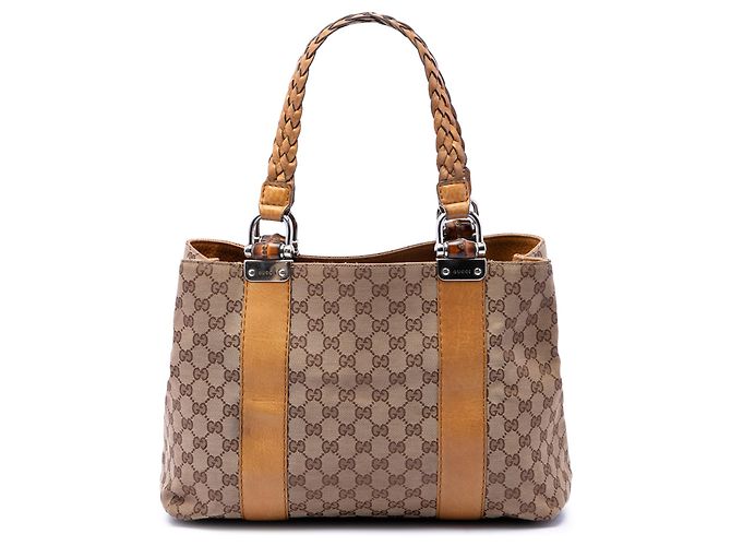 Gucci Bamboo Libeccio Tote aus beigem GG Canvas, Medium