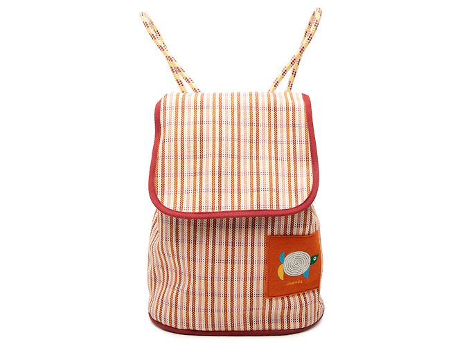 Hermès Orange Canvas Animaux Nattes Backpack
