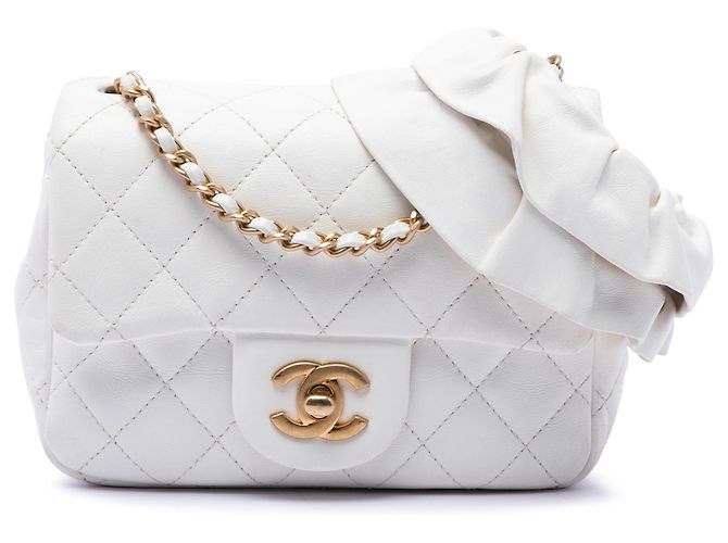 Chanel White Mini Square Lambskin Romance Single Flap Branco Cru