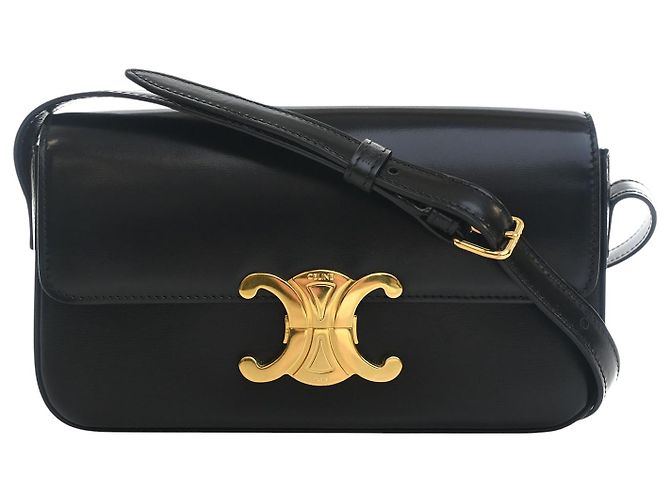 Céline Borsa a tracolla Celine Triomphe Claude in pelle di vitello lucida nera Nero