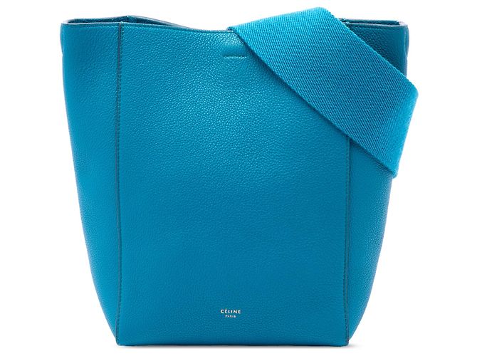 Céline Borsa a secchiello Seau Sangle in pelle di vitello a grana morbida blu Small di Celine